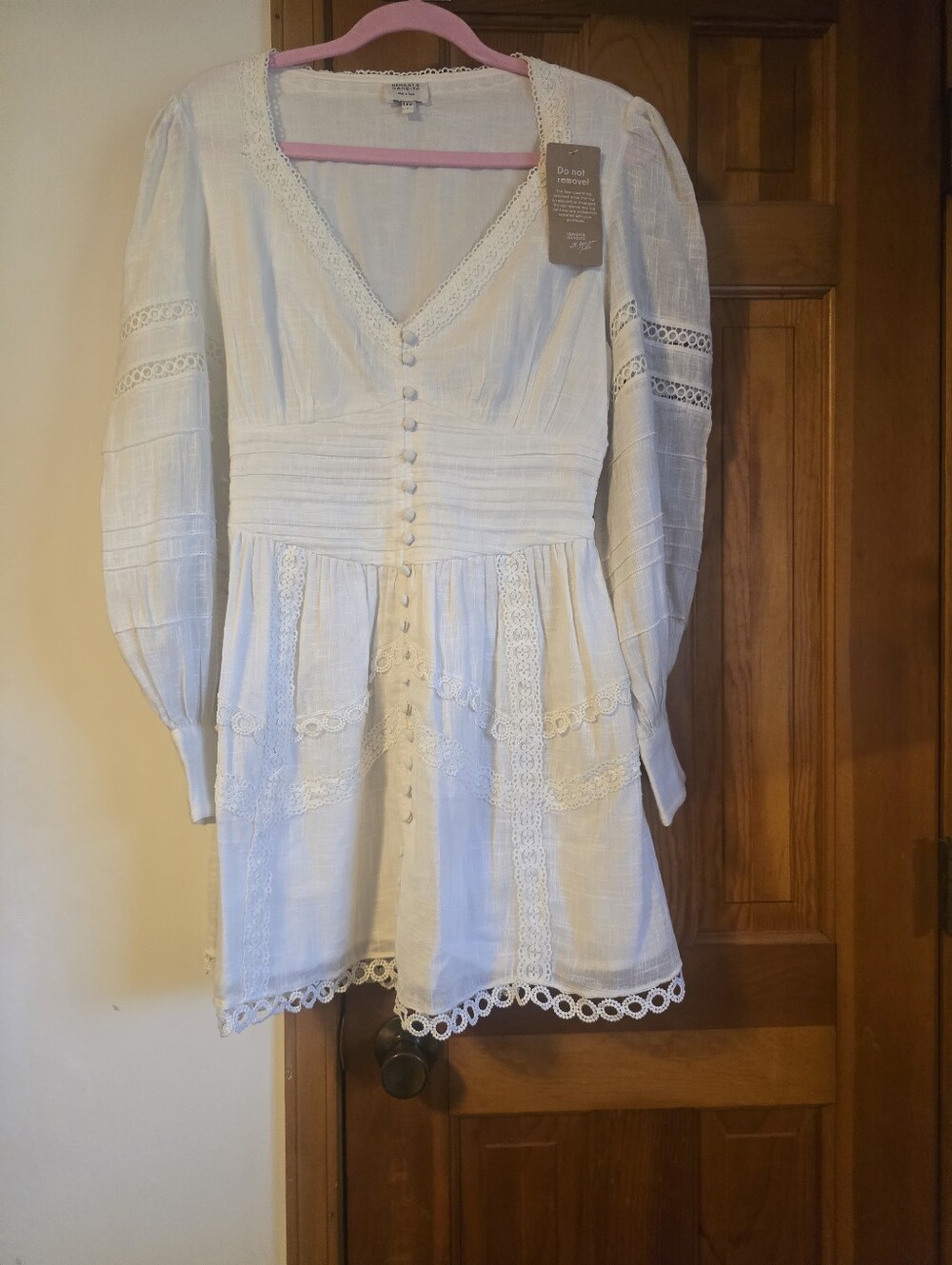 White Lace-Trim Button Front Hemant & Nandita Dress